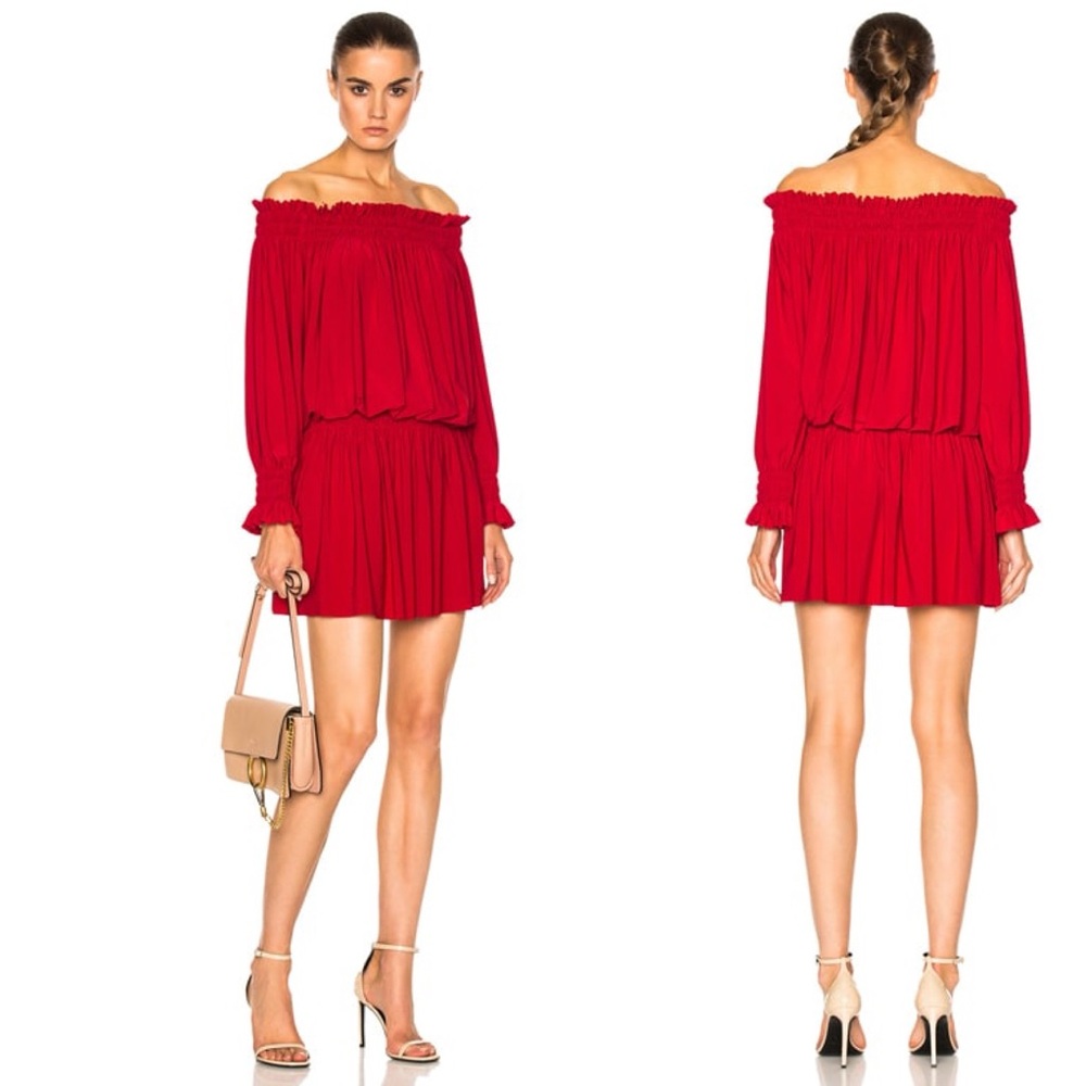 Revolve Norma Kamali Red Peasant Mini Dress Ruched Off The Shoulder Size Small